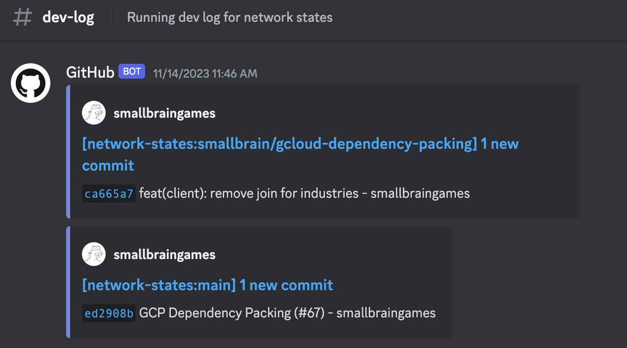 The Network States devlog bot and channel.