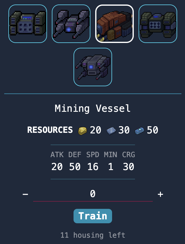 The attributes of a mining vessel.