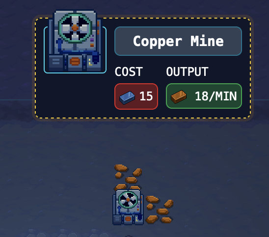 A Copper Mine, its construction costs, and its output.