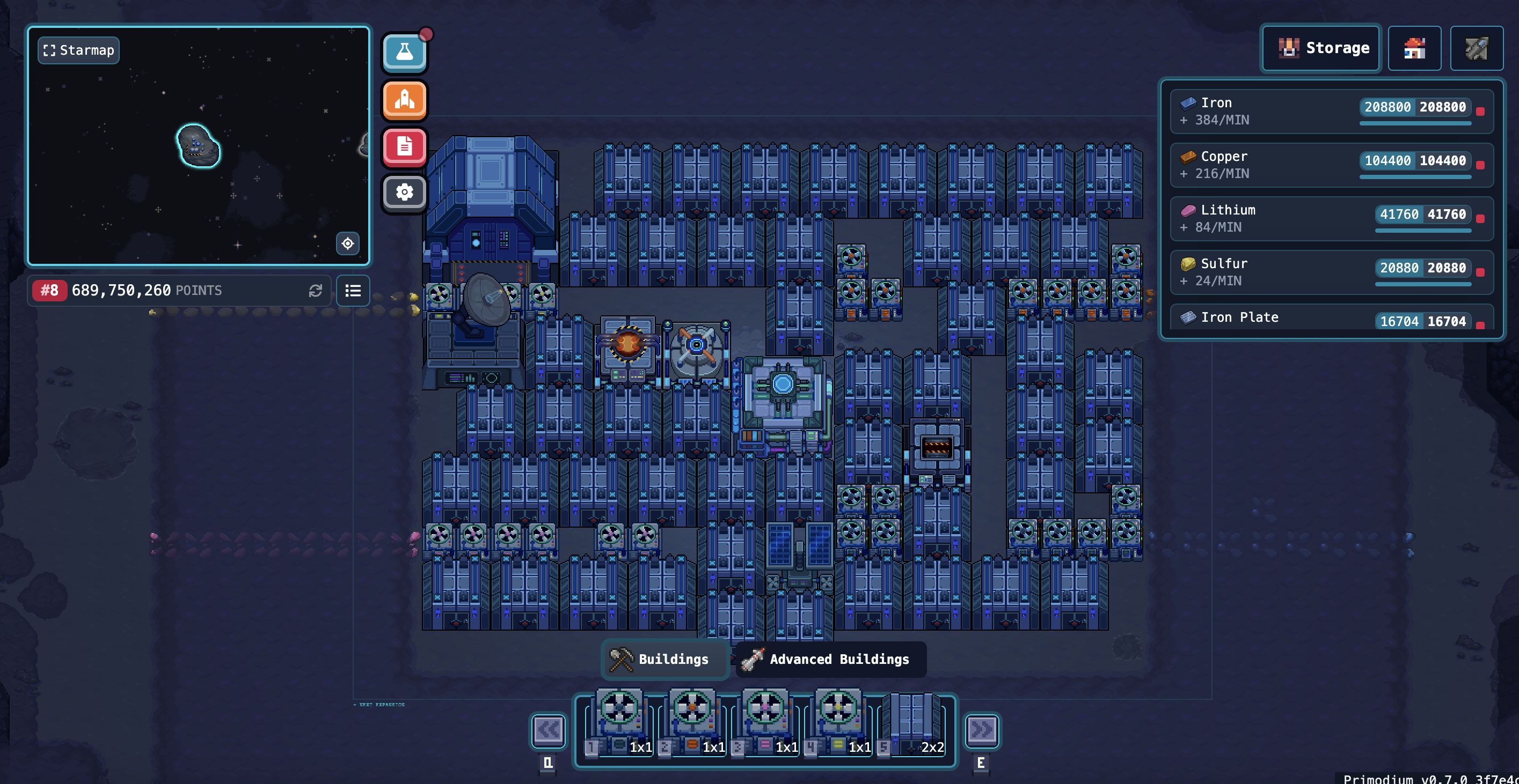 My latest Primodium base. Storage units for days.
